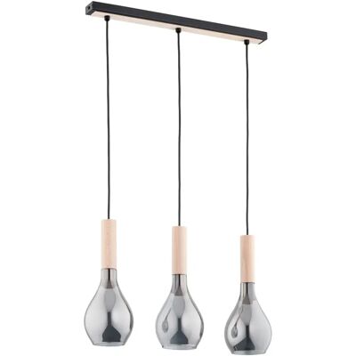 Suspension bois clair noir 3xE14 verre fumé Katrin Alfa - Publicité Suspension bois clair noir 3xE14 verre fumé Katrin Alfa - Publicité