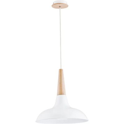 Suspension classique Doro blanc/bois Ø39,5 E27 15W Alfa - Publicité Suspension classique Doro blanc/bois Ø39,5 E27 15W Alfa - Publicité