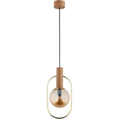 Suspension boule ambre bois doré ovale E14 10W Alfa - Publicité Suspension boule ambre bois doré ovale E14 10W Alfa - Publicité