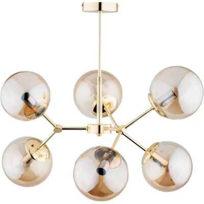 Suspension dorée 6 globes verre ambre E14 Alfa Foton - Publicité Suspension dorée 6 globes verre ambre E14 Alfa Foton - Publicité