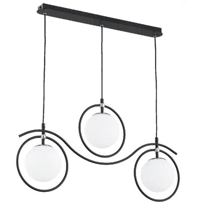 Suspension barre KIRA Alfa noire, 3 globes blancs E14 - Publicité Suspension barre KIRA Alfa noire, 3 globes blancs E14 - Publicité