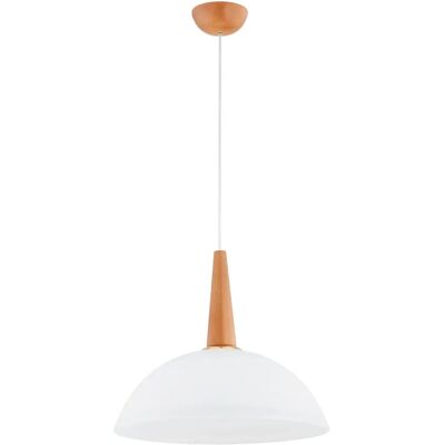 Alfa Suspension scandinave bois clair dôme blanc E27 15W - Publicité Alfa Suspension scandinave bois clair dôme blanc E27 15W - Publicité