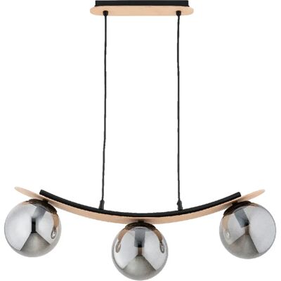 Suspension arc bois, 3 globes fumés E14 NAIRA Alfa - Publicité Suspension arc bois, 3 globes fumés E14 NAIRA Alfa - Publicité