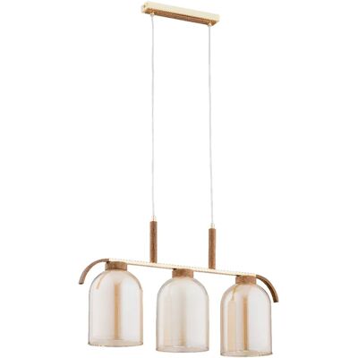 Suspension ARIS dorée, verres miel, bois, 3xE27 Alfa - Publicité Suspension ARIS dorée, verres miel, bois, 3xE27 Alfa - Publicité