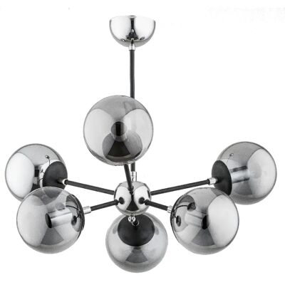 Alfa Suspension moderne chromée 6xE14 verre fumé MELODY - Publicité Alfa Suspension moderne chromée 6xE14 verre fumé MELODY - Publicité
