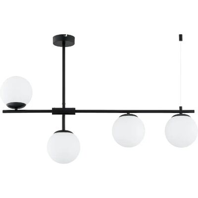 Suspension moderne noire 4xE14 globes verre blanc Alfa - Publicité Suspension moderne noire 4xE14 globes verre blanc Alfa - Publicité