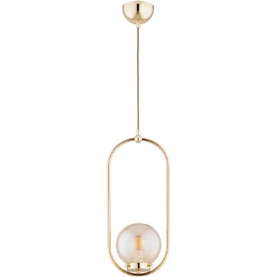Suspension moderne dorée verre ambre boule E14 10W Alfa - Publicité Suspension moderne dorée verre ambre boule E14 10W Alfa - Publicité