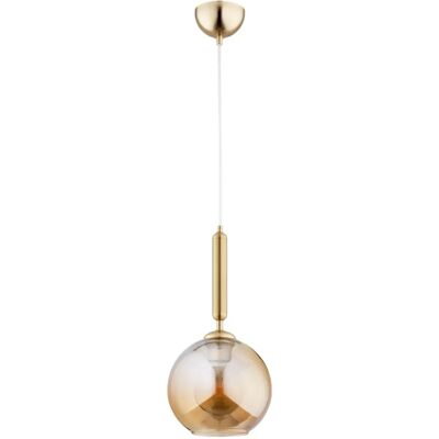 Alfa Suspension moderne dorée verre ambre boule Ø20 E27 - Publicité Alfa Suspension moderne dorée verre ambre boule Ø20 E27 - Publicité