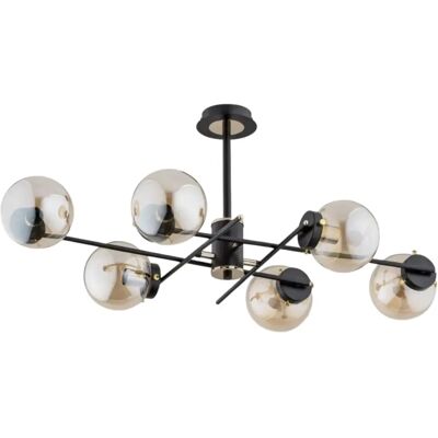 Suspension Alfa Deryl noir/or verre, 6xE14, 34 cm, 57 cm - Publicité Suspension Alfa Deryl noir/or verre, 6xE14, 34 cm, 57 cm - Publicité