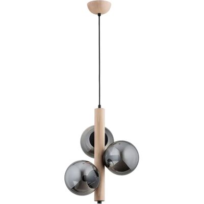 Suspension scandinave bois 3 globes fumés E14 Alfa - Publicité Suspension scandinave bois 3 globes fumés E14 Alfa - Publicité