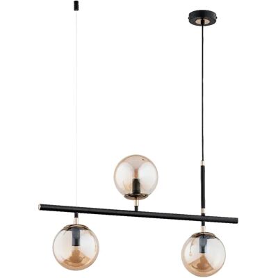 Suspension barre moderne noire 3xE14 verres ambrés Alfa - Publicité Suspension barre moderne noire 3xE14 verres ambrés Alfa - Publicité