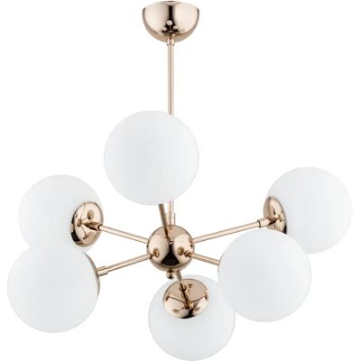 Suspension glamour laiton, globes blancs 6xE14 Alfa - Publicité Suspension glamour laiton, globes blancs 6xE14 Alfa - Publicité