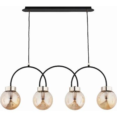 Suspension barre noire 4 globes ambre E14 Darso Alfa - Publicité Suspension barre noire 4 globes ambre E14 Darso Alfa - Publicité