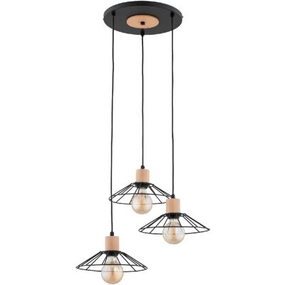 Suspension industrielle noire bois Ø52 3xE27 Doli Alfa - Publicité Suspension industrielle noire bois Ø52 3xE27 Doli Alfa - Publicité