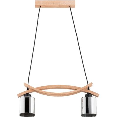 Suspension scandinave bois/chrome 2xE27 15W NASA Alfa - Publicité Suspension scandinave bois/chrome 2xE27 15W NASA Alfa - Publicité