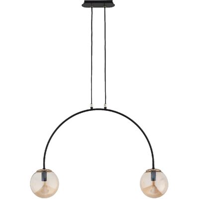 Suspension arc noire 2L 2xE14 verre ambré Alfa Bendo - Publicité Suspension arc noire 2L 2xE14 verre ambré Alfa Bendo - Publicité