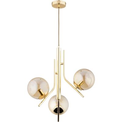 Alfa Suspension glamour laiton, globes ambre 3xE14 Estel - Publicité Alfa Suspension glamour laiton, globes ambre 3xE14 Estel - Publicité