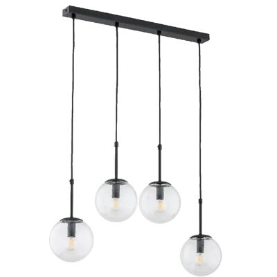 Suspension noire barre 4xE14 boules verre Sebia Alfa - Publicité Suspension noire barre 4xE14 boules verre Sebia Alfa - Publicité