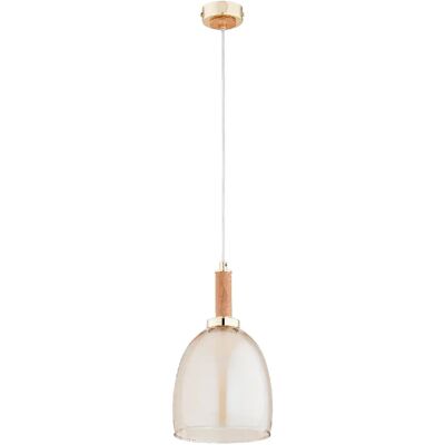 Alfa Suspension moderne dorée bois, verre ambre E27 Lissy - Publicité Alfa Suspension moderne dorée bois, verre ambre E27 Lissy - Publicité