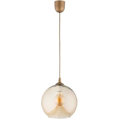 Suspension dorée boule verre ambre Ø25 E27 Fico Alfa - Publicité Suspension dorée boule verre ambre Ø25 E27 Fico Alfa - Publicité