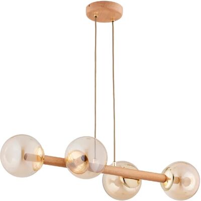 Suspension scandinave bois, globes ambre, 4xE14 Alfa - Publicité Suspension scandinave bois, globes ambre, 4xE14 Alfa - Publicité