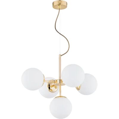 Suspension glamour laiton, 5 globes blancs E14 Alfa - Publicité Suspension glamour laiton, 5 globes blancs E14 Alfa - Publicité