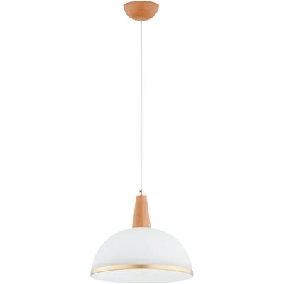 Suspension bois métal dôme blanc-or E27 15W Reyno Alfa - Publicité Suspension bois métal dôme blanc-or E27 15W Reyno Alfa - Publicité