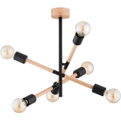 Suspension loft bois clair/noir 6xE27 55cm Setra Alfa - Publicité Suspension loft bois clair/noir 6xE27 55cm Setra Alfa - Publicité