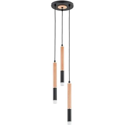 Suspension moderne noire/bois clair 3xG9 Rodeo Alfa - Publicité Suspension moderne noire/bois clair 3xG9 Rodeo Alfa - Publicité