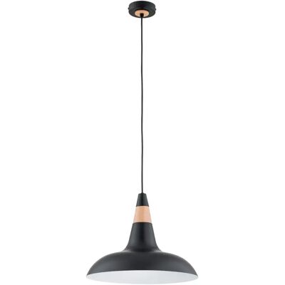 Alfa Suspension loft ronde noire bois clair E27 15W Doro - Publicité Alfa Suspension loft ronde noire bois clair E27 15W Doro - Publicité