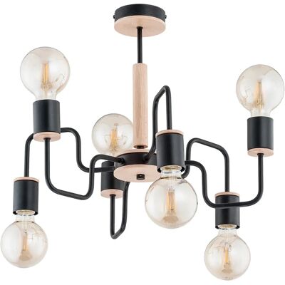 Lustre plafond moderne métal noir/bois 6xE27 Brek Alfa - Publicité Lustre plafond moderne métal noir/bois 6xE27 Brek Alfa - Publicité