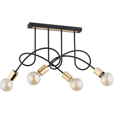 Plafonnier loft métal noir/or barre 4xE27 75cm Alfa - Publicité Plafonnier loft métal noir/or barre 4xE27 75cm Alfa - Publicité