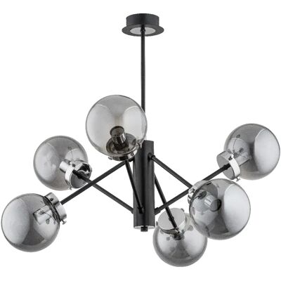 Alfa Suspension NANCY chromée noire boules fumées 6xE14 10W - Publicité Alfa Suspension NANCY chromée noire boules fumées 6xE14 10W - Publicité