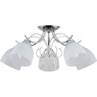 Alfa Plafonnier OTELIA chromé, 5 globes blancs cristal E27 - Publicité Alfa Plafonnier OTELIA chromé, 5 globes blancs cristal E27 - Publicité