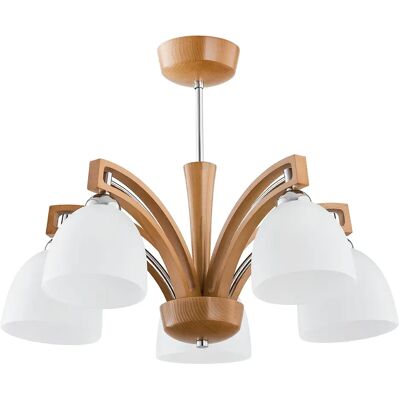 Plafonnier classique bois clair argent 5xE14 10W Alfa - Publicité Plafonnier classique bois clair argent 5xE14 10W Alfa - Publicité
