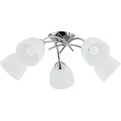 Plafonnier Alfa Miraz chromé, 5 globes blancs E27 62cm - Publicité Plafonnier Alfa Miraz chromé, 5 globes blancs E27 62cm - Publicité