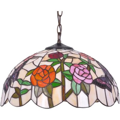 Suspension vitrail roses multicolore Ø40cm E27 20W Kaja - Publicité Suspension vitrail roses multicolore Ø40cm E27 20W Kaja - Publicité