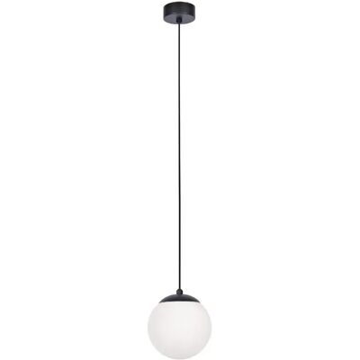 Suspension métal noir abat-jour verre blanc Kaja Savoy - Publicité Suspension métal noir abat-jour verre blanc Kaja Savoy - Publicité