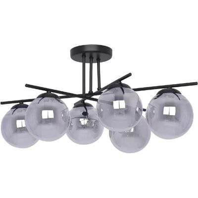 Lustre salon noir moderne 6 globes fumés Kaja Gamma - Publicité Lustre salon noir moderne 6 globes fumés Kaja Gamma - Publicité