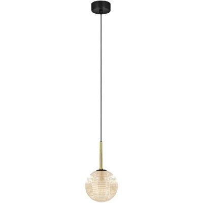 Kaja Suspension loft noir or ambre verre rainuré G9 10W - Publicité Kaja Suspension loft noir or ambre verre rainuré G9 10W - Publicité