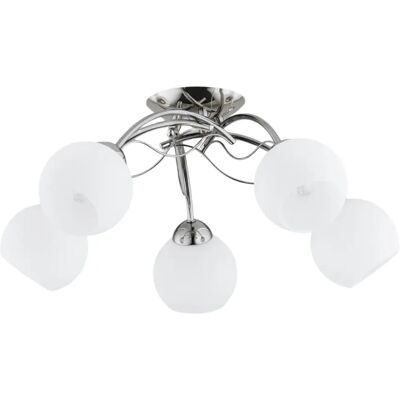 Plafonnier chromé Dallen 5 globes blancs E27 15W Alfa - Publicité Plafonnier chromé Dallen 5 globes blancs E27 15W Alfa - Publicité