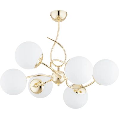 Plafonnier décoratif laiton blanc 6 globes E14 Alfa - Publicité Plafonnier décoratif laiton blanc 6 globes E14 Alfa - Publicité