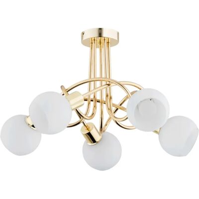 Plafonnier laiton ERYKA Alfa 5 globes blancs E14 10W - Publicité Plafonnier laiton ERYKA Alfa 5 globes blancs E14 10W - Publicité