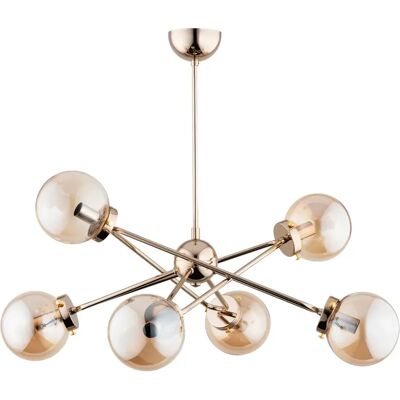 Suspension SAGITO dorée verre ambre 6xE14 Alfa 63072 - Publicité Suspension SAGITO dorée verre ambre 6xE14 Alfa 63072 - Publicité