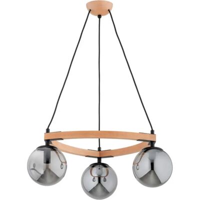 Suspension bois clair 3 globes fumés E14 Alfa Adina - Publicité Suspension bois clair 3 globes fumés E14 Alfa Adina - Publicité