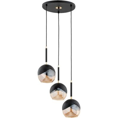 Alfa Suspension ronde noire 3 globes en verre Prada E27 - Publicité Alfa Suspension ronde noire 3 globes en verre Prada E27 - Publicité