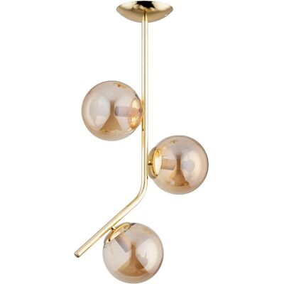 Plafonnier glamour doré 3 globes ambrés E14 LALEN Alfa - Publicité Plafonnier glamour doré 3 globes ambrés E14 LALEN Alfa - Publicité