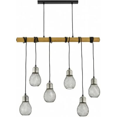 Suspension poutre bois noir 6xE14 grilles PIKOLO Alfa - Publicité Suspension poutre bois noir 6xE14 grilles PIKOLO Alfa - Publicité