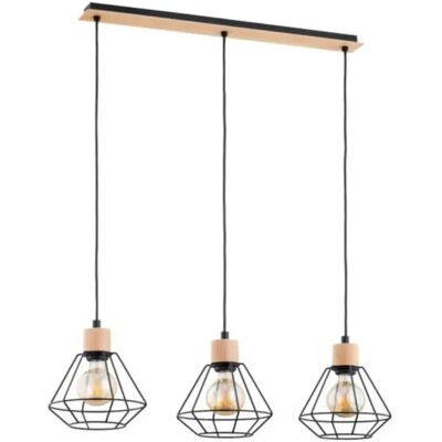 Alfa Suspension loft Kastel 3 lumières E27 noire métal bois - Publicité Alfa Suspension loft Kastel 3 lumières E27 noire métal bois - Publicité