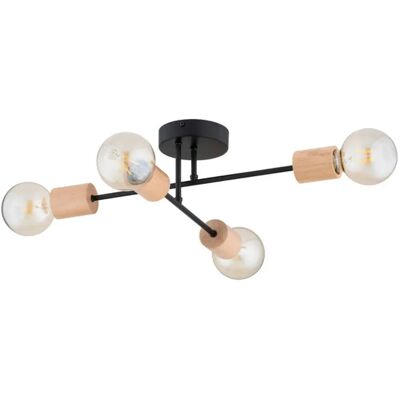 Plafonnier loft minimaliste 4xE27 noir/bois Stena Alfa - Publicité Plafonnier loft minimaliste 4xE27 noir/bois Stena Alfa - Publicité